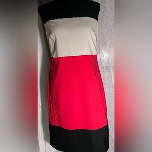 Red black tan Color block sleeveless dress